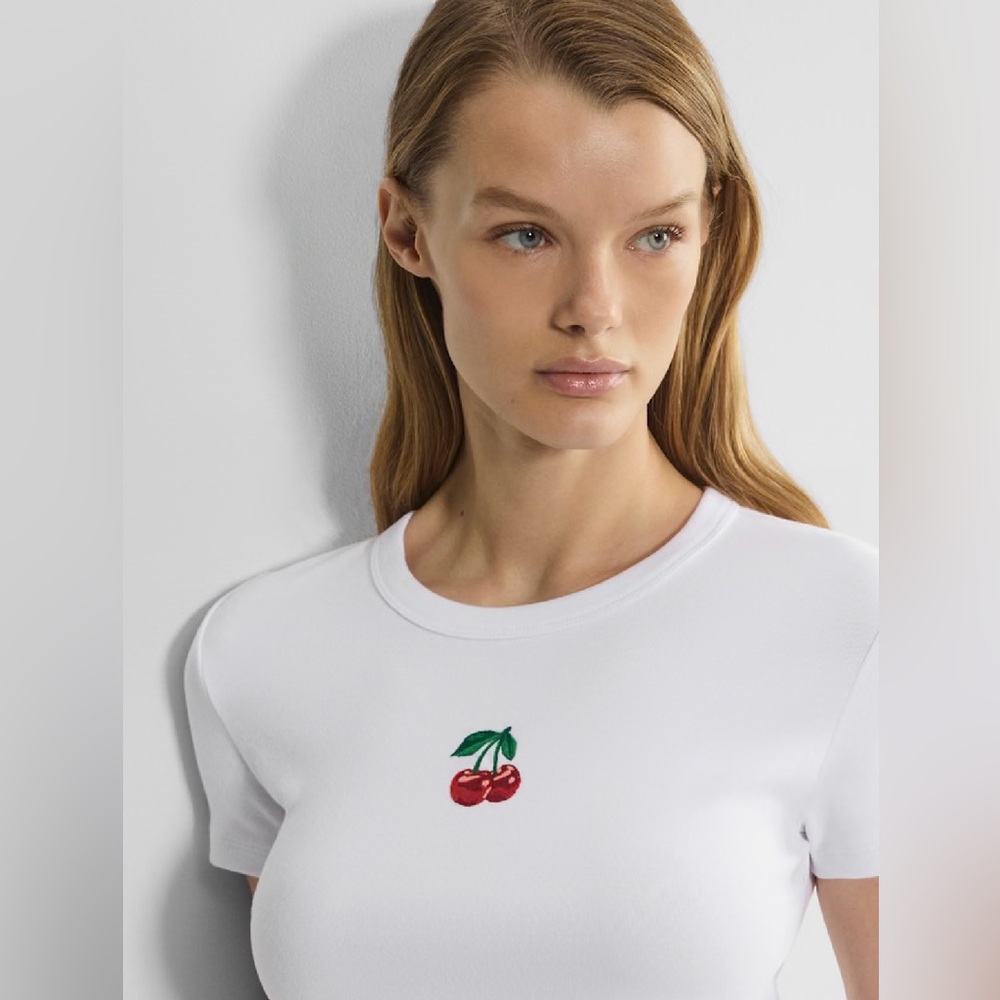 Aritzia Sunday Best BestHug™ Little Ribbed Icon White T-Shirt - Cherry - Medium